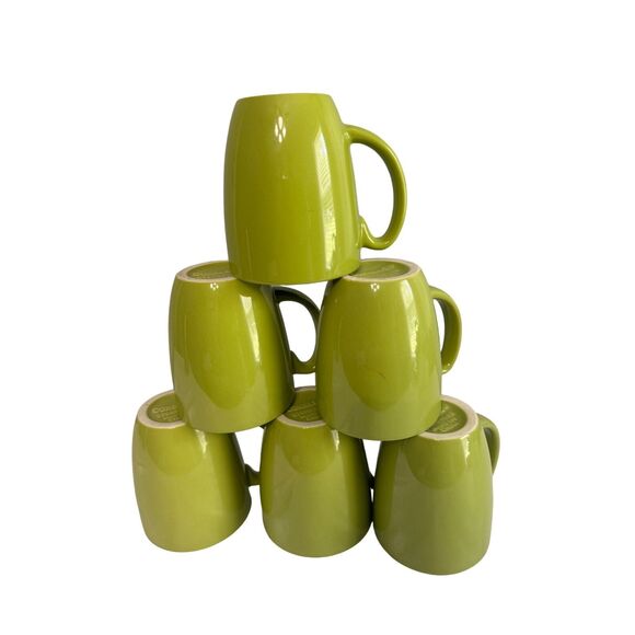 Set‎ Of 6 Corelle Livingware Green Stoneware Coffee Mugs - Picture 1 of 7
